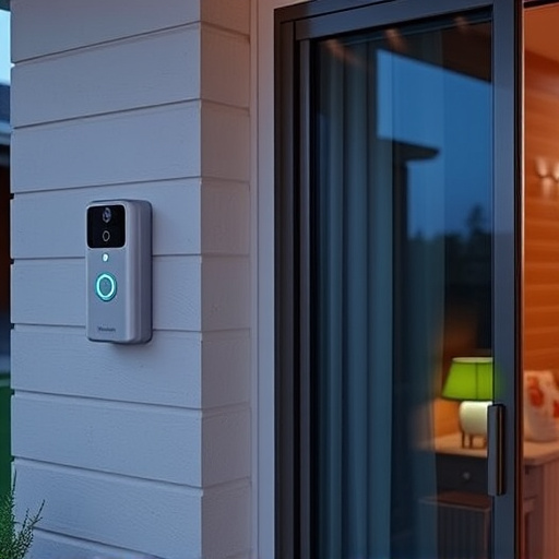 smart video doorbell on suburban porch,security keypad on modern apartment wall,flashing red home security alert light at night,glass break sensor on sliding door,sensor alert notification on homeowner’s phone