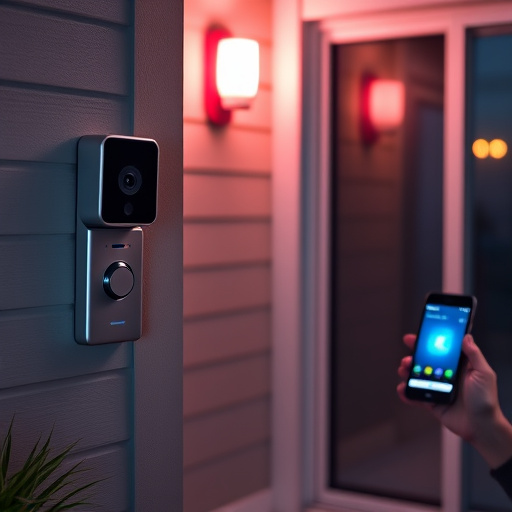 smart video doorbell on suburban porch,security keypad on modern apartment wall,flashing red home security alert light at night,glass break sensor on sliding door,sensor alert notification on homeowner’s phone
