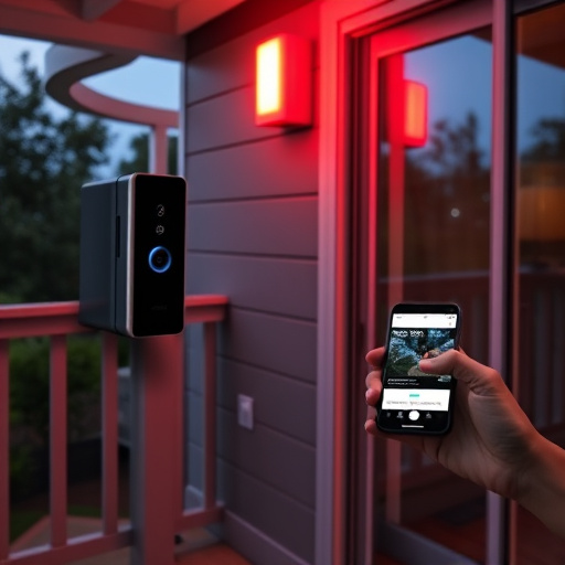 smart video doorbell on suburban porch,security keypad on modern apartment wall,flashing red home security alert light at night,glass break sensor on sliding door,sensor alert notification on homeowner’s phone