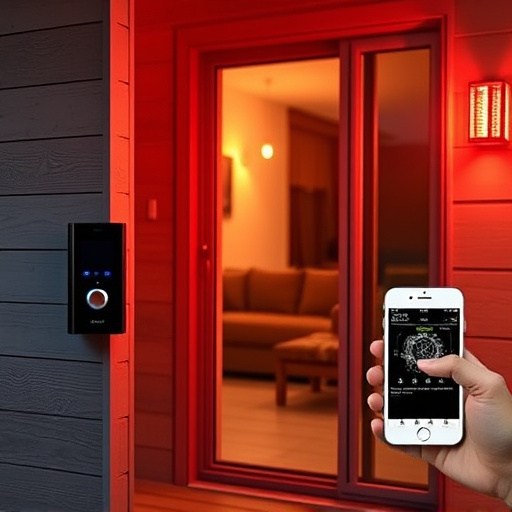 smart video doorbell on suburban porch,security keypad on modern apartment wall,flashing red home security alert light at night,glass break sensor on sliding door,sensor alert notification on homeowner’s phone