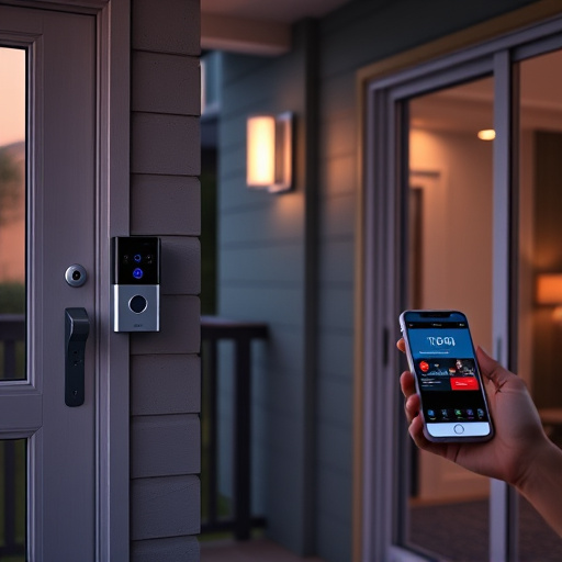 smart video doorbell on suburban porch,security keypad on modern apartment wall,flashing red home security alert light at night,glass break sensor on sliding door,sensor alert notification on homeowner’s phone