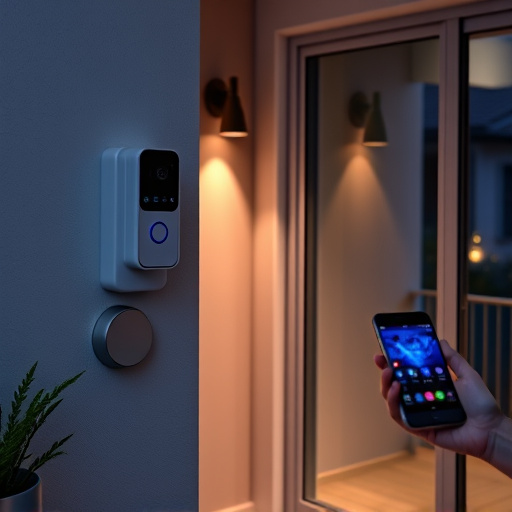 smart video doorbell on suburban porch,security keypad on modern apartment wall,flashing red home security alert light at night,glass break sensor on sliding door,sensor alert notification on homeowner’s phone