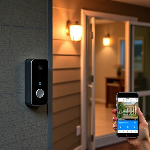 smart video doorbell on suburban porch,security keypad on modern apartment wall,flashing red home security alert light at night,glass break sensor on sliding door,sensor alert notification on homeowner’s phone