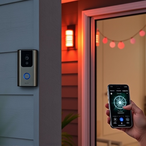 smart video doorbell on suburban porch,security keypad on modern apartment wall,flashing red home security alert light at night,glass break sensor on sliding door,sensor alert notification on homeowner’s phone