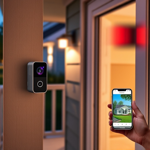 smart video doorbell on suburban porch,security keypad on modern apartment wall,flashing red home security alert light at night,glass break sensor on sliding door,sensor alert notification on homeowner’s phone