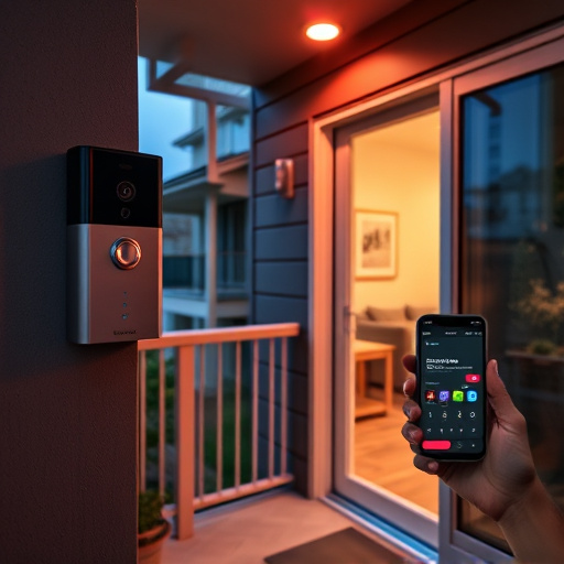 smart video doorbell on suburban porch,security keypad on modern apartment wall,flashing red home security alert light at night,glass break sensor on sliding door,sensor alert notification on homeowner’s phone