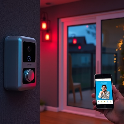 smart video doorbell on suburban porch,security keypad on modern apartment wall,flashing red home security alert light at night,glass break sensor on sliding door,sensor alert notification on homeowner’s phone