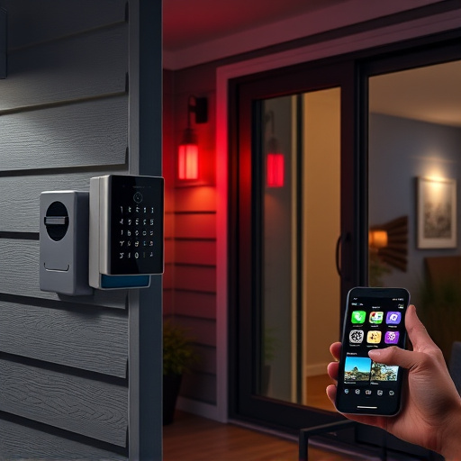 smart video doorbell on suburban porch,security keypad on modern apartment wall,flashing red home security alert light at night,glass break sensor on sliding door,sensor alert notification on homeowner’s phone