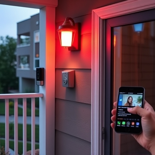 smart video doorbell on suburban porch,security keypad on modern apartment wall,flashing red home security alert light at night,glass break sensor on sliding door,sensor alert notification on homeowner’s phone
