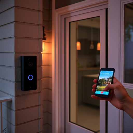 smart video doorbell on suburban porch,security keypad on modern apartment wall,flashing red home security alert light at night,glass break sensor on sliding door,sensor alert notification on homeowner’s phone