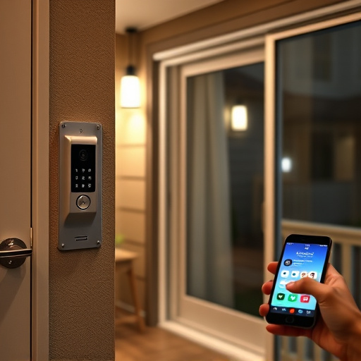 smart video doorbell on suburban porch,security keypad on modern apartment wall,flashing red home security alert light at night,glass break sensor on sliding door,sensor alert notification on homeowner’s phone