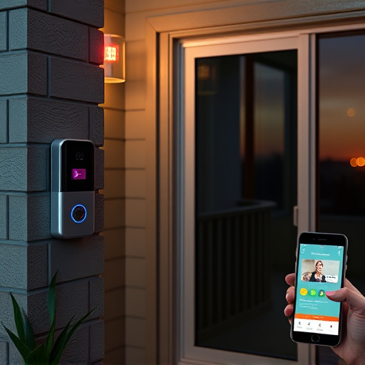 smart video doorbell on suburban porch,security keypad on modern apartment wall,flashing red home security alert light at night,glass break sensor on sliding door,sensor alert notification on homeowner’s phone