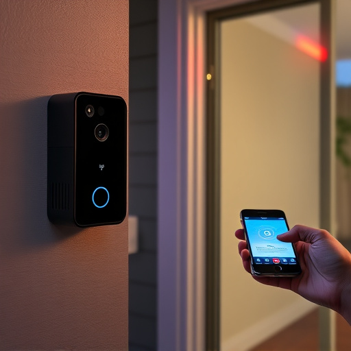 smart video doorbell on suburban porch,security keypad on modern apartment wall,flashing red home security alert light at night,glass break sensor on sliding door,sensor alert notification on homeowner’s phone