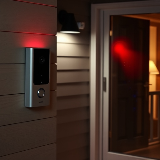 smart video doorbell on suburban porch,security keypad on modern apartment wall,flashing red home security alert light at night,glass break sensor on sliding door,sensor alert notification on homeowner’s phone