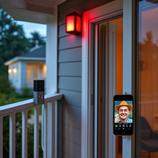 smart video doorbell on suburban porch,security keypad on modern apartment wall,flashing red home security alert light at night,glass break sensor on sliding door,sensor alert notification on homeowner’s phone