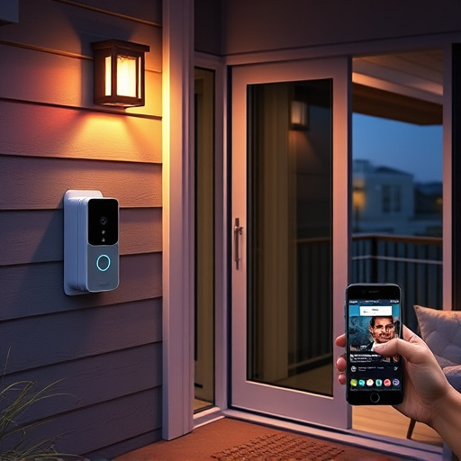 smart video doorbell on suburban porch,security keypad on modern apartment wall,flashing red home security alert light at night,glass break sensor on sliding door,sensor alert notification on homeowner’s phone