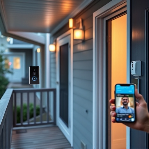 smart video doorbell on suburban porch,security keypad on modern apartment wall,flashing red home security alert light at night,glass break sensor on sliding door,sensor alert notification on homeowner’s phone