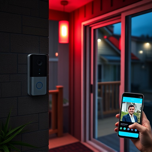 smart video doorbell on suburban porch,security keypad on modern apartment wall,flashing red home security alert light at night,glass break sensor on sliding door,sensor alert notification on homeowner’s phone