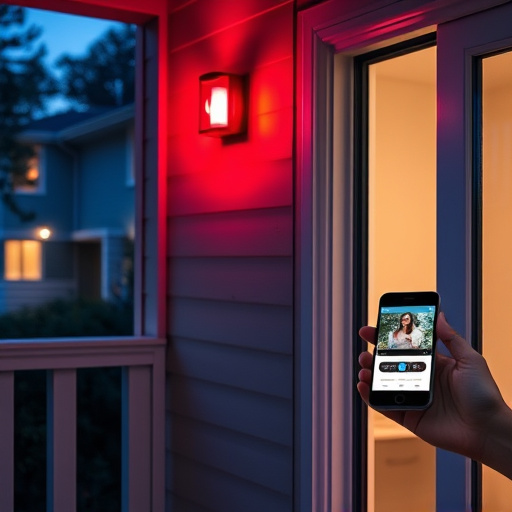 smart video doorbell on suburban porch,security keypad on modern apartment wall,flashing red home security alert light at night,glass break sensor on sliding door,sensor alert notification on homeowner’s phone