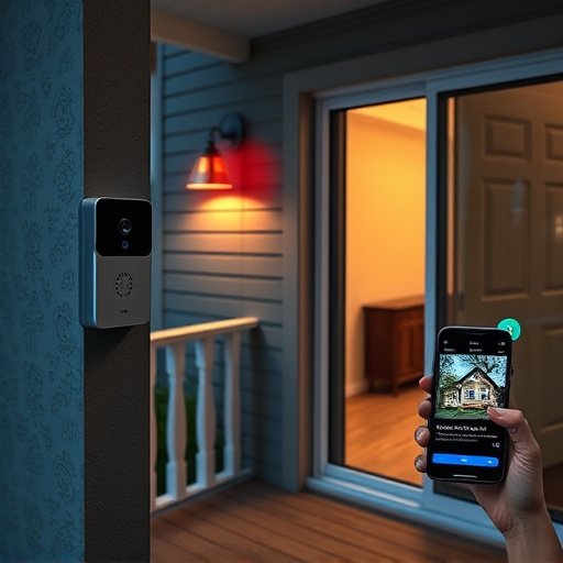 smart video doorbell on suburban porch,security keypad on modern apartment wall,flashing red home security alert light at night,glass break sensor on sliding door,sensor alert notification on homeowner’s phone