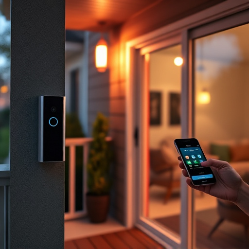 smart video doorbell on suburban porch,security keypad on modern apartment wall,flashing red home security alert light at night,glass break sensor on sliding door,sensor alert notification on homeowner’s phone