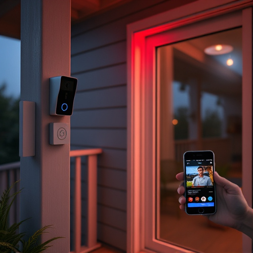 smart video doorbell on suburban porch,security keypad on modern apartment wall,flashing red home security alert light at night,glass break sensor on sliding door,sensor alert notification on homeowner’s phone