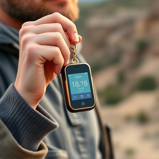 solo traveler holding a smart keychain alarm