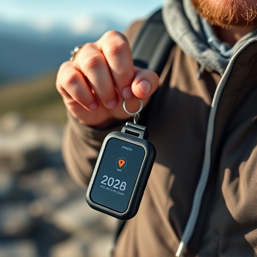solo traveler holding a smart keychain alarm