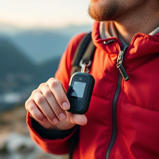 solo traveler holding a smart keychain alarm