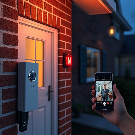 wireless doorbell with camera on brick home,home monitoring control room with multiple screens,doorbell camera recording visitor at night,sensor alert notification on homeowner’s phone,flashing red home security alert light at night
