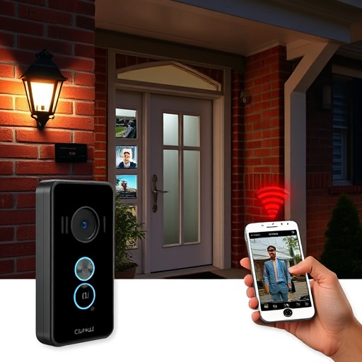wireless doorbell with camera on brick home,home monitoring control room with multiple screens,doorbell camera recording visitor at night,sensor alert notification on homeowner’s phone,flashing red home security alert light at night