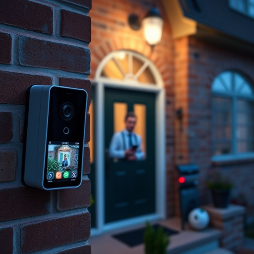 wireless doorbell with camera on brick home,home monitoring control room with multiple screens,doorbell camera recording visitor at night,sensor alert notification on homeowner’s phone,flashing red home security alert light at night
