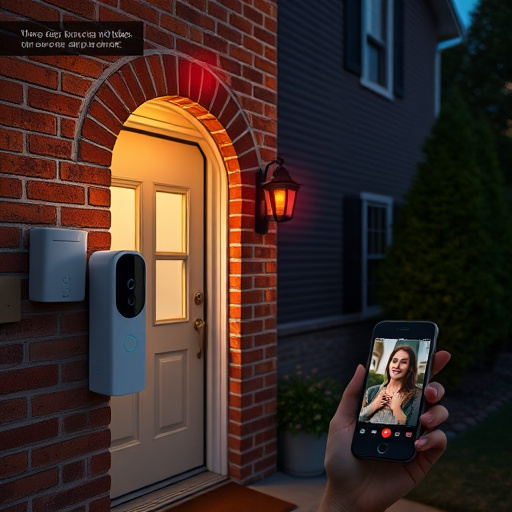 wireless doorbell with camera on brick home,home monitoring control room with multiple screens,doorbell camera recording visitor at night,sensor alert notification on homeowner’s phone,flashing red home security alert light at night