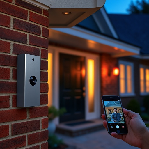 wireless doorbell with camera on brick home,home monitoring control room with multiple screens,doorbell camera recording visitor at night,sensor alert notification on homeowner’s phone,flashing red home security alert light at night
