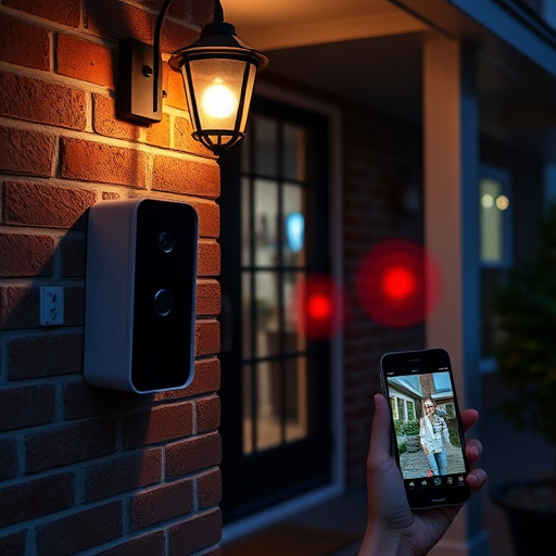 wireless doorbell with camera on brick home,home monitoring control room with multiple screens,doorbell camera recording visitor at night,sensor alert notification on homeowner’s phone,flashing red home security alert light at night