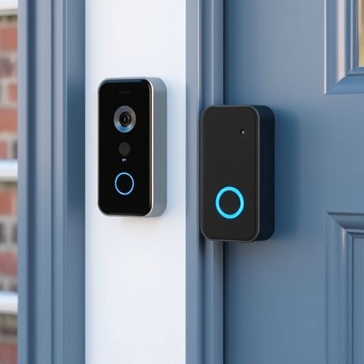 compact wireless doorbell at urban entry