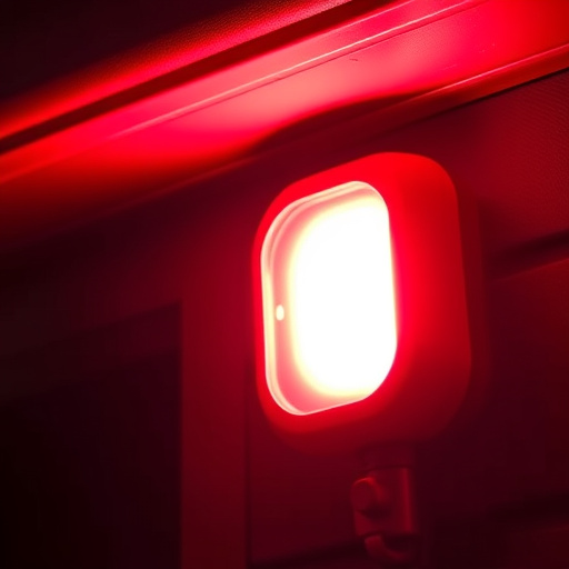 flashing red home security alert light at night