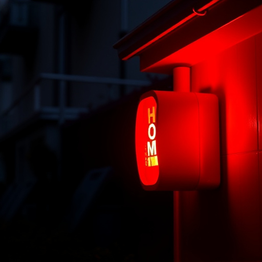 flashing red home security alert light at night