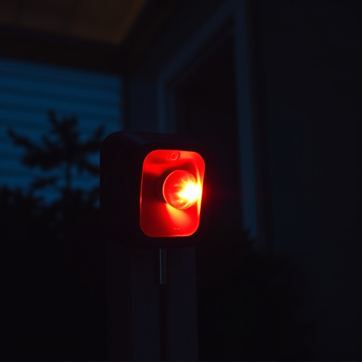 flashing red home security alert light at night