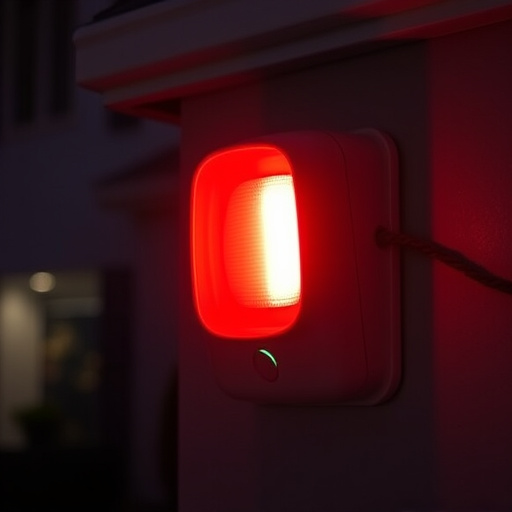 flashing red home security alert light at night