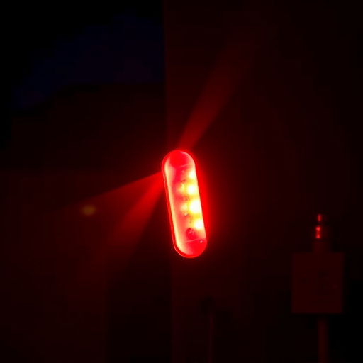 flashing red home security alert light at night