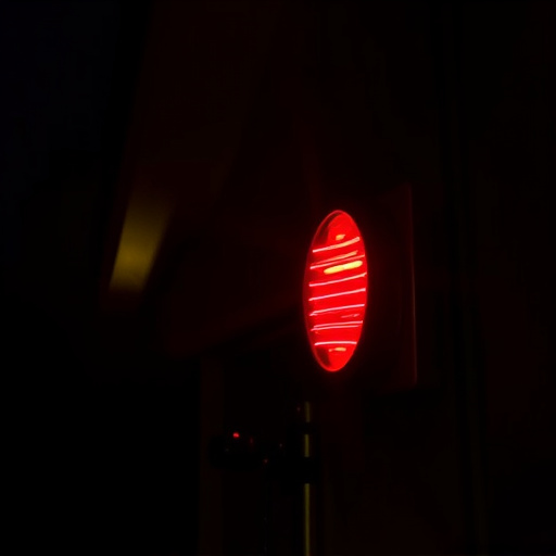 flashing red home security alert light at night