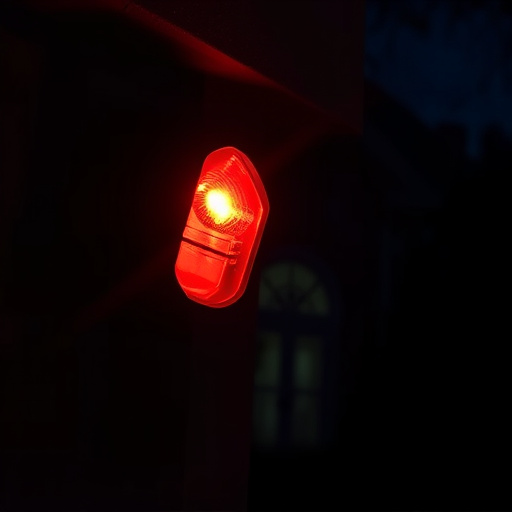 flashing red home security alert light at night