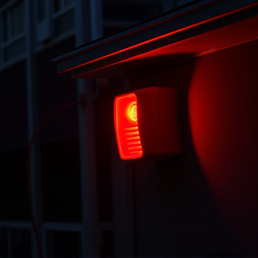 flashing red home security alert light at night