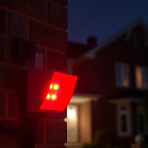 flashing red home security alert light at night
