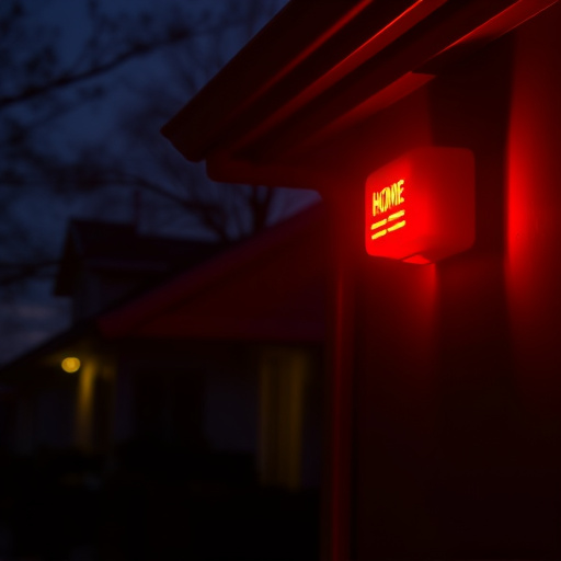 flashing red home security alert light at night