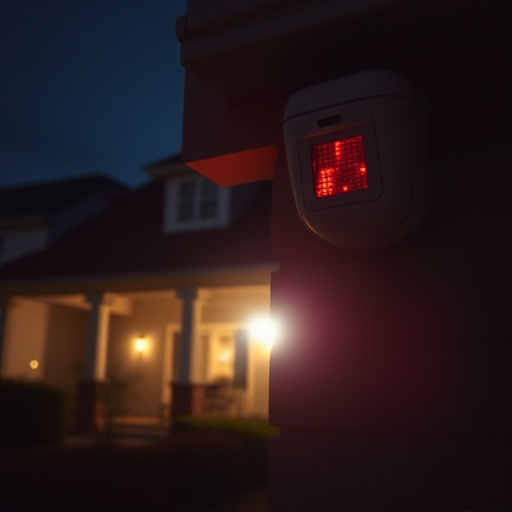 flashing red home security alert light at night