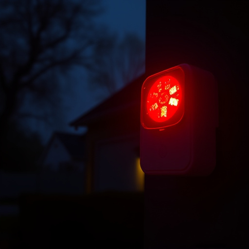 flashing red home security alert light at night