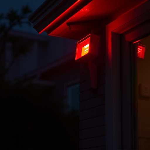 flashing red home security alert light at night