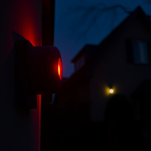 flashing red home security alert light at night